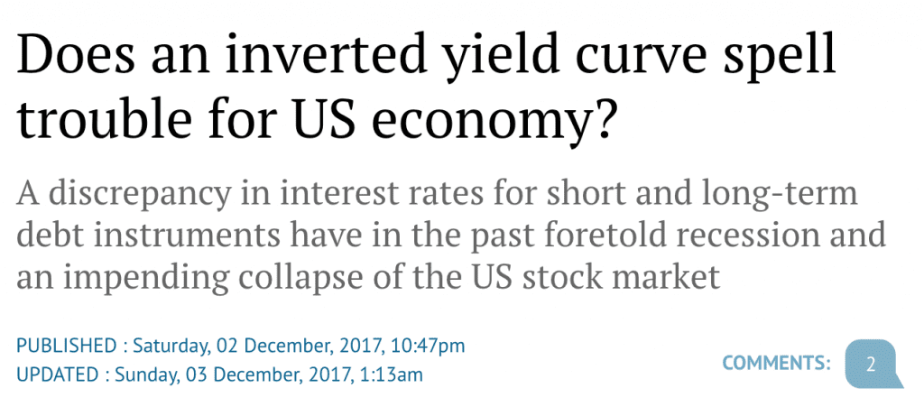 Screenshot of a headline about the inverted yield curve spelling disaster