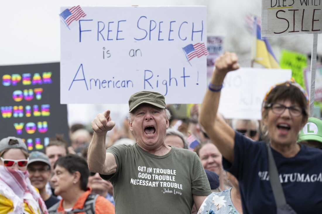 Protestors gather during a "Hands Off!" protest against the policies of US President Donald Trump and his advisor, Tesla CEO Elon Musk, on the National Mall in Washington, DC, on April 5.